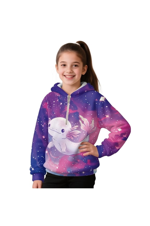 Axolotl Hoodies for Teen Boys 6-7 Casual Comfortable Children's Long Sleeve Sweatshirt Soft Fall Outerwear Versatile Fashion Stretchy for Boys Teens Youth
