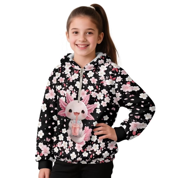 Pzuqiu Axolotl Hoodies for Teen Girls Size 12-13 Comfortable Warm Kid's Pullover Hoodie Sweatshirt Soft Long Sleeve Jacket Outfits Personalized Stretchy Versatile for Fall Winter