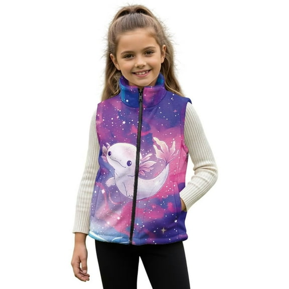 Pzuqiu Axolotl Kids Outerwear Vest Casual Clothes for Girls 11-12 Breathable Personalized Fall Winter Warm Outerwear With Pockets Stand Collar Fashion for Teens Girls Boys Kids