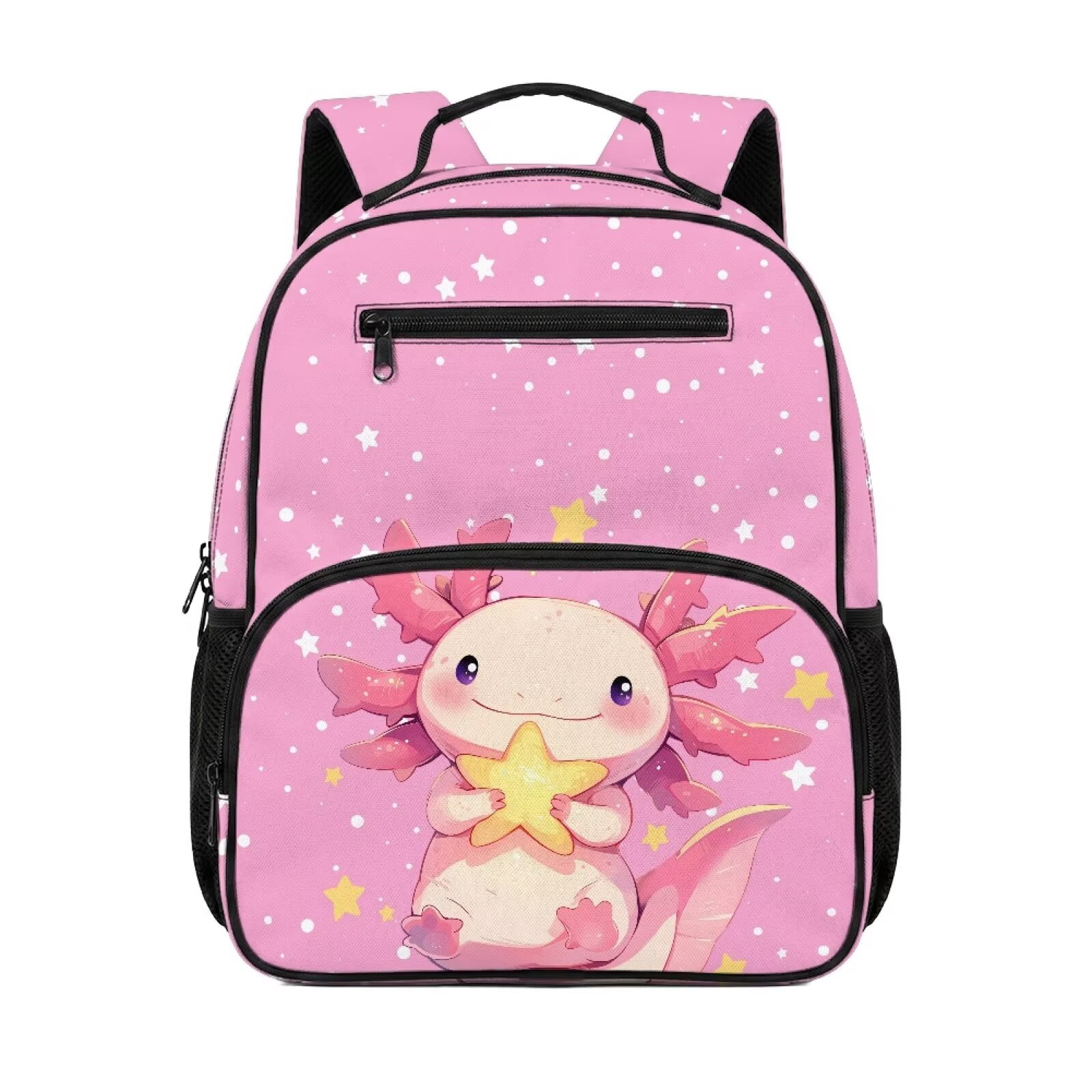 Pzuqiu Axolotl Print 13.5 Inch Preschool Backpack for Toddler Girls 3-6, Water Resistant Breathable Kids School Bag with Multiple Pockets, Lightweight Soft Kindergarten Bookbag