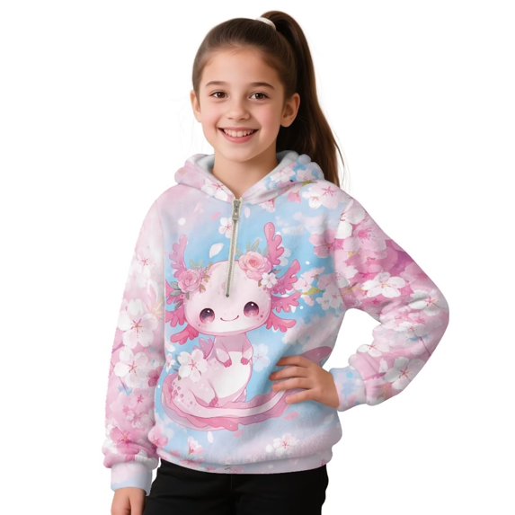 Pzuqiu Axolotl Sweatshirt Kids Size 8-9 Personalized Versatile Boys' Fashion Hoodies & Sweatshirts Soft Stretchy Fall Winter Clothes Long Sleeve Warm for Outdoor Activities
