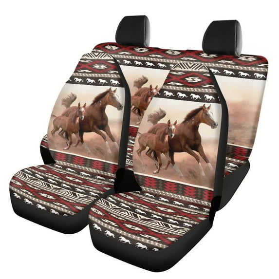 Pzuqiu Aztec Horse Car Seat Covers Full Set 4 Pack Easy to Install Front Seat Protector Auto Seat Rear Split Bench Cover Universal Automotive Seat Cover Accessories