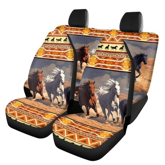 Pzuqiu Aztec Horse Car Seat Covers Full Set, Automotive Seat Covers Accessories Breathable Front Car Seat Cover Pack of 4 Car Seat Protector Cushion Pad Mat Easy to Install