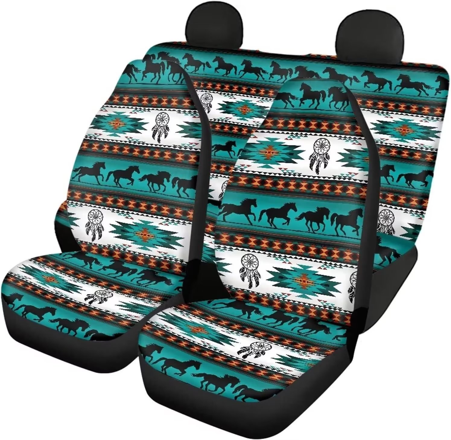 Pzuqiu Ethnic Tribal Horse Cars Interior Decorative Set of 4 Interior Decor Car  Seat Covers Sets for Women Men Rear Seat Cover Split Bench High Back Bucket Seat  Cover Universal Fit 