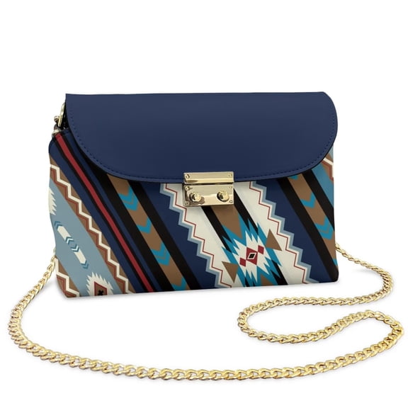 Pzuqiu Aztec Tribal Crossbody Bags Leather Women Craftsmanship Trendy Women Crossbody Bag with Chain Strap Versatile Minimalist Fashion for Daily Use and Travel