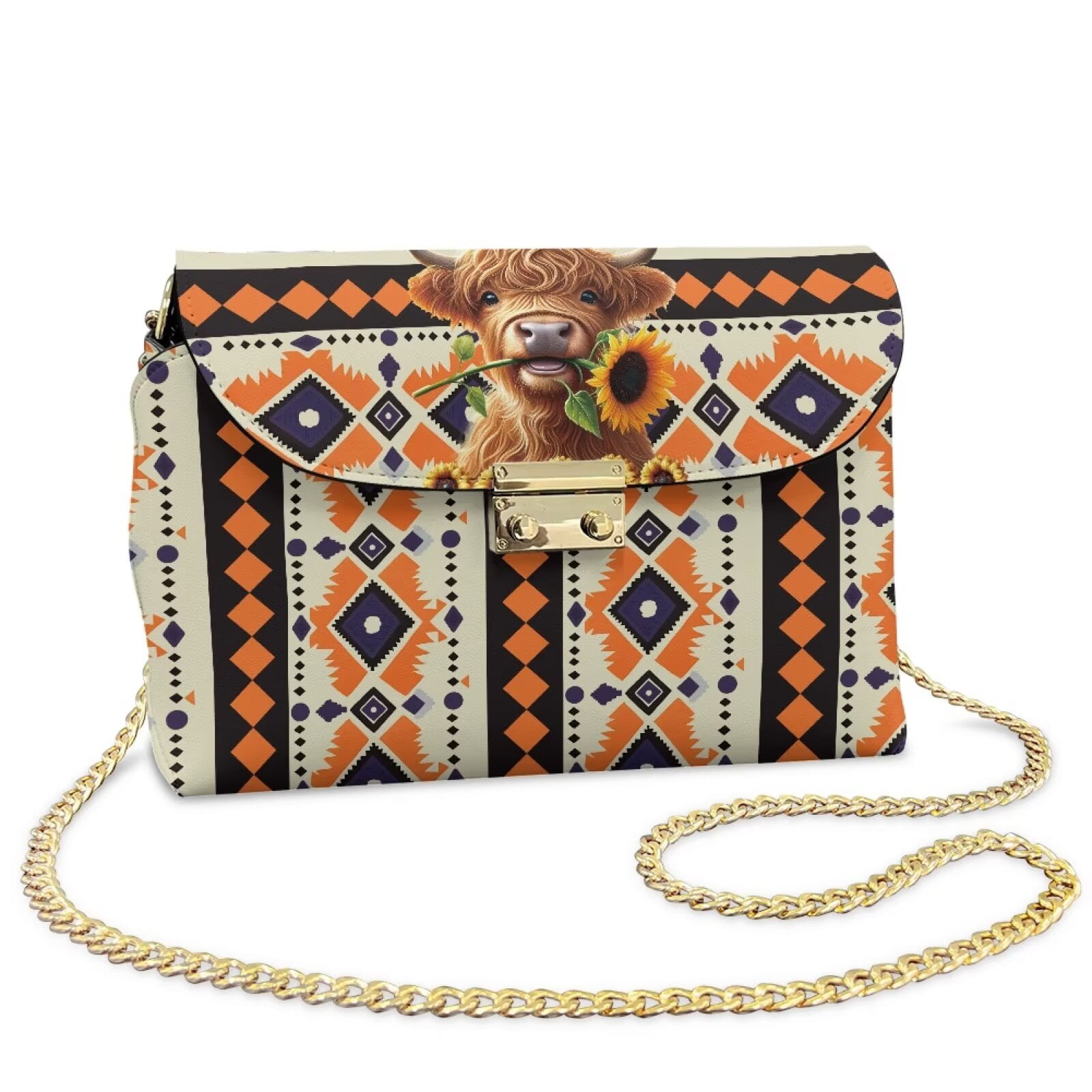 Pzuqiu Aztec Tribal Crossbody Leather Bags for Women Vintage Functional Lightness Woman Crossbody Bag with Chain Strap Trendy Minimalist Exquisite Gifts for Women