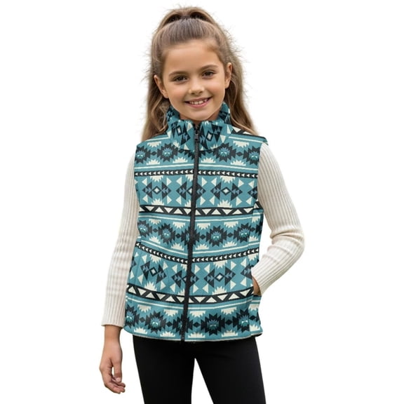 Pzuqiu Aztec Tribal Full Zip Vest Toddler Boy Clothes Size 9-10 Comfortable Winter Lightweight Sleeveless Fleece Jacket with Pocket Stretchy Stand Collar for Outdoor Activities