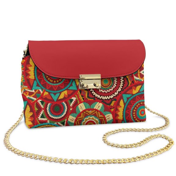 Pzuqiu Aztec Tribal Leather Crossbody Bags for Women Versatile Exquisite Soft Leather Quilted Shoulder Bag with Chain Strap Craftsmanship Trendy Compact for Daily Use