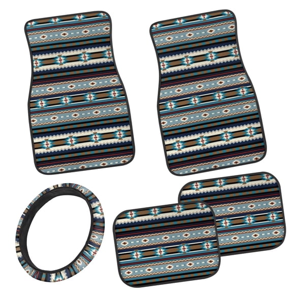 Pzuqiu Baja Stripes Car Floor Mats for Women Steering Wheel Covers Car Accessories Interior Floor Covers for SUVs & Trucks Easy to Install Driver Seat, Passenger Seat and Rear Floor Mats