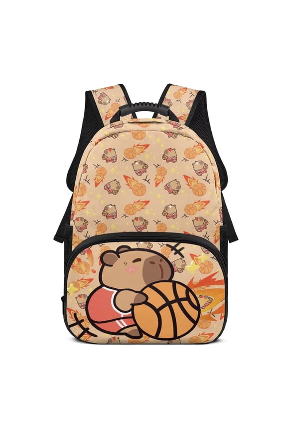 Basketball Capybara Customized 17 Inch School Backpack for Kids Personalized with Name Durable Sturdy Bookbag Large Capacity Custom Backpack for School Daily Use