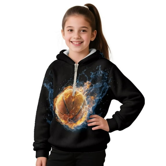 Pzuqiu Basketball Sweatshirt Kids Size 14-15 Personalized Versatile Boys' Fashion Hoodies & Sweatshirts Soft Stretchy Fall Winter Clothes Long Sleeve Warm for Outdoor Activities