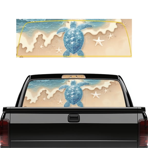Pzuqiu Beach Sea Turtle Pickup Truck Rear Window Decal 66.9 x 22.4 Inches, Fade Resistant Vinyl Car Window Stickers for Most Trucks