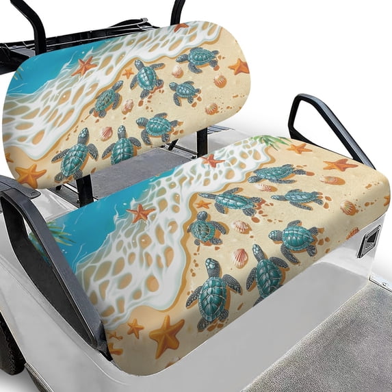 Pzuqiu Beach Sea Turtle Print Golf Cart Seat Cover Set - 2-Piece Stretchable & Washable - All-Weather Protection for Ezgo, Club Car & Yamaha