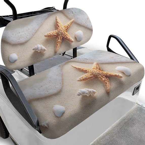 Pzuqiu Beach Starfish Seashell 2-Piece Golf Cart Seat Covers | Breathable Washable Universal Fit for Golf Cart Enthusiasts Gift