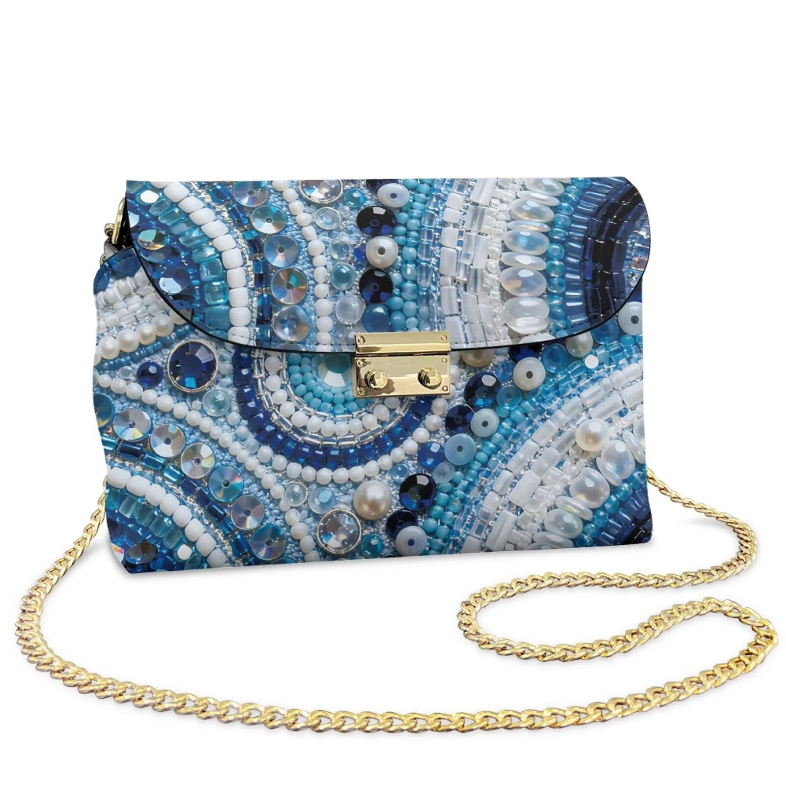 Pzuqiu Beads Buttons Women Leather Crossbody Bag with Chain Strap Minimalist Quilted Leather Crossbody Bags for Women Exquisite Practical for Party and Special Occasions