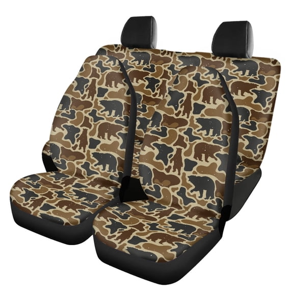 Pzuqiu Bear Camo Car Seat Covers Full Set Breathable Front and Rear Seat Cover Set Durable Stretchy Auto Decor Fit for Trucks Cars