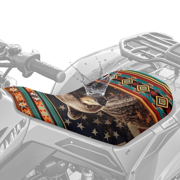 Pzuqiu Bear Flag ATV Seat Cover, Stretchable Polyester Motorcycle Cushion Cover for Arctic Cat Sportsman Polaris, Water Resistant ATV Seat Protector
