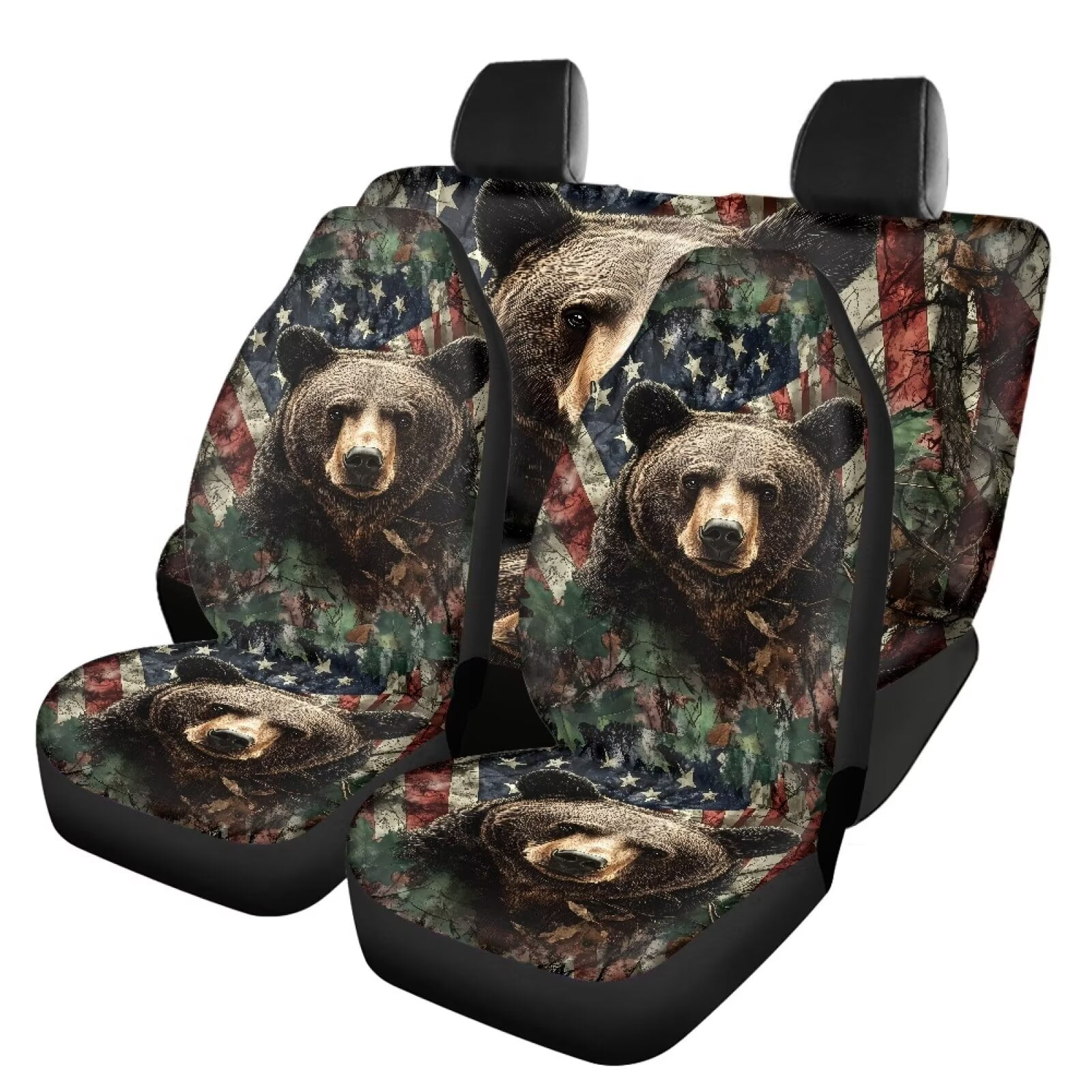 Pzuqiu Bear Flag Car Seat Covers Set Lightweight Front and Rear Seat Cover Set Easy to Install 4 Seats Car Seat Protector Car Seat Protector Accessories Universal Universal Fit Most Sedans