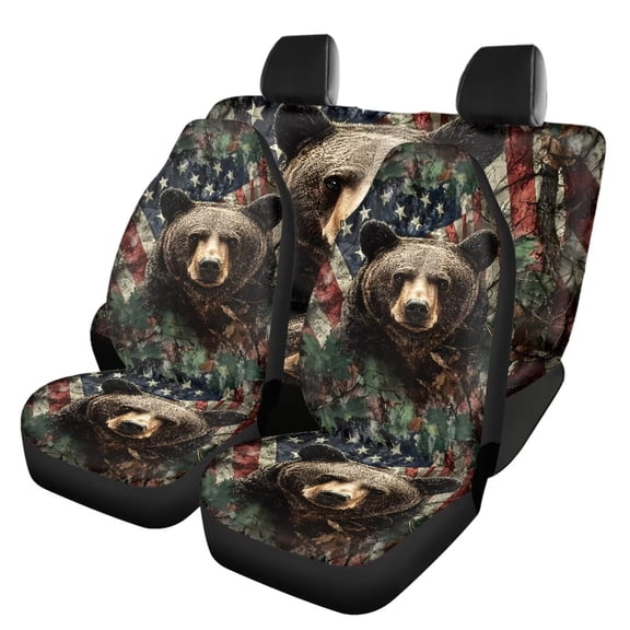 Pzuqiu Bear Flag Car Seat Covers Set Lightweight Front and Rear Seat Cover Set Easy to Install 4 Seats Car Seat Protector Car Seat Protector Accessories Universal Universal Fit Most Sedans