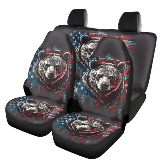 Pzuqiu Bear Head Seat Cover Sets Full Lightweight Full Wrapping Edge Seat Covers Breathable Car Seat Covers Front Seats Back Seats Easy to Install Car Interiors Fit for Most Sedans Truck