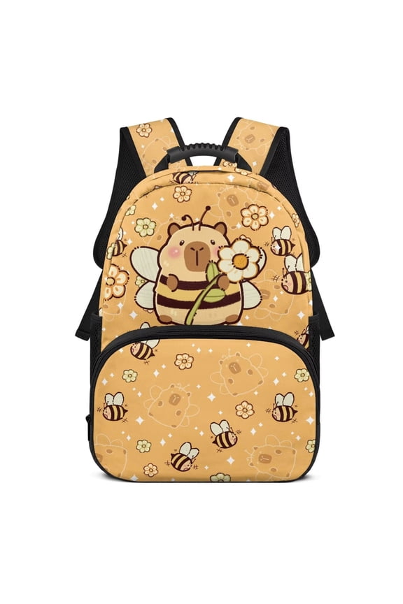 Bee Capybara Customized School Backpack for Kids Personalized Students Schoolbags Bookbags Large Capacity Backpack Breathable Custom Backpacks with Name 10-12 Years