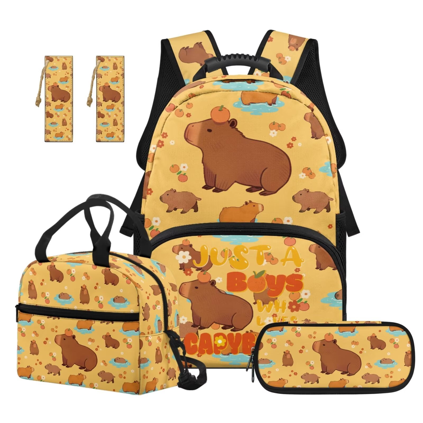 Pzuqiu Black Animals Kids Backpack Set for Girls Bookbag with Lunch Box Pencil Case Set of 4 School Backpack with Adjustable Shoulder Strap for Teen Boys Lightweight School Bag