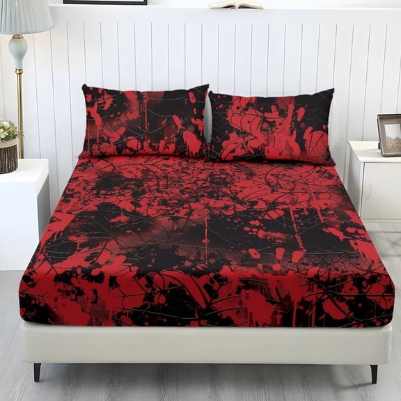 Pzuqiu Black Bat Fitted Sheet Set 3 Piece Bedding Set with 2 Pillowcases,Breathable Bed Sheets,with 2 Pillowcases,Super King Size,for Hot Sleepers and Night Sweats Elastic Deep Pocket
