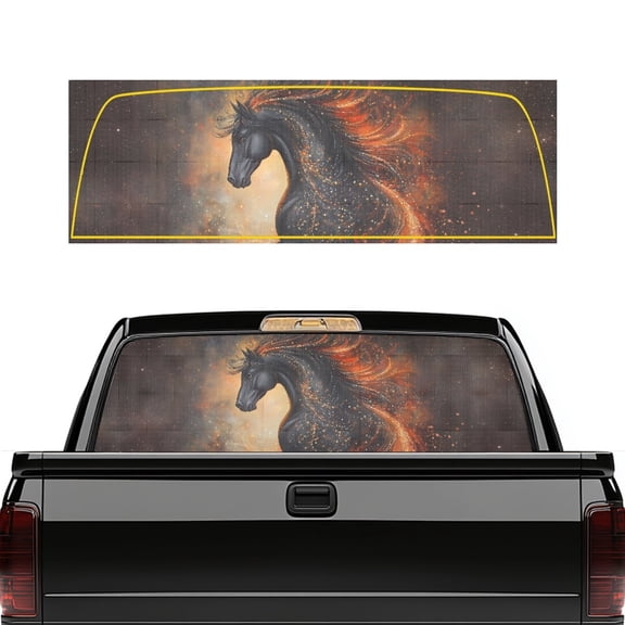 Pzuqiu Black Fire Horse Art Car Window Decal 66.9 x 22.4 Inch, Vinyl Rear Window Decal for Most Pickup Trucks and Common Car Models, Durable for Decoration