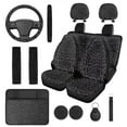 thumbnail image 1 of Pzuqiu Black Leopard Print Automobile Interior Sets Car Front Rear Seat Cover Steering Wheel Seat Belt Headrest Center Console Cushion Pad Keychain Coaster 14 Pcs Full Set Covers Fit Most Vehicles, 1 of 7