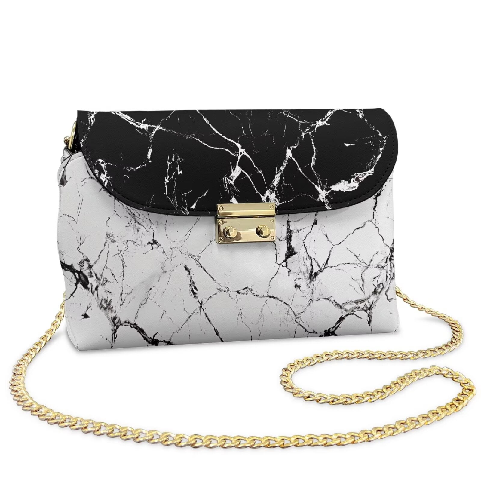 Pzuqiu Black White Marble Crossbody Bags Leather Women Exquisite Craftsmanship Leather Quilted Shoulder Bag with Chain Strap Practical Functional for Daily Use and Travel