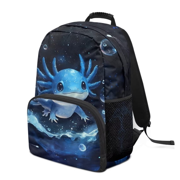 Pzuqiu Blue Axolotl Print 17 Inch Kids Backpack for Boys Girls Ages 6-18 K-12 Students Breathable Large Capacity Elementary School Backpack for Back to School Travel Supplies