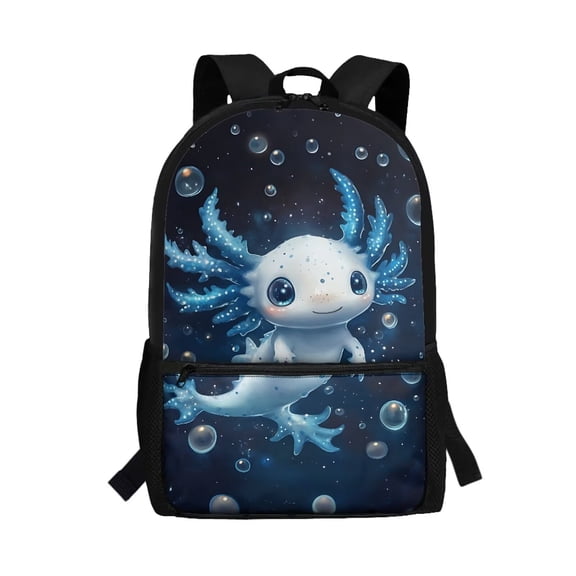 Pzuqiu Blue Bubble Axolotl 17 Inch Kids Backpack for Teenage Girls Large Capacity Adjustable Straps Schoolbag Lightweight Breathable Kids School Backpack Back to School Supplies