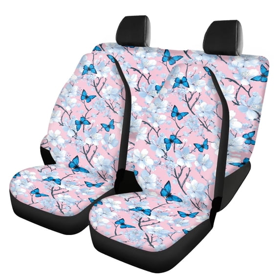 Pzuqiu Blue Butterfly Cherry Branch Car Seat Covers Full Set Interior, Protect, Suitable for Automotive Seats, Fit for Truck