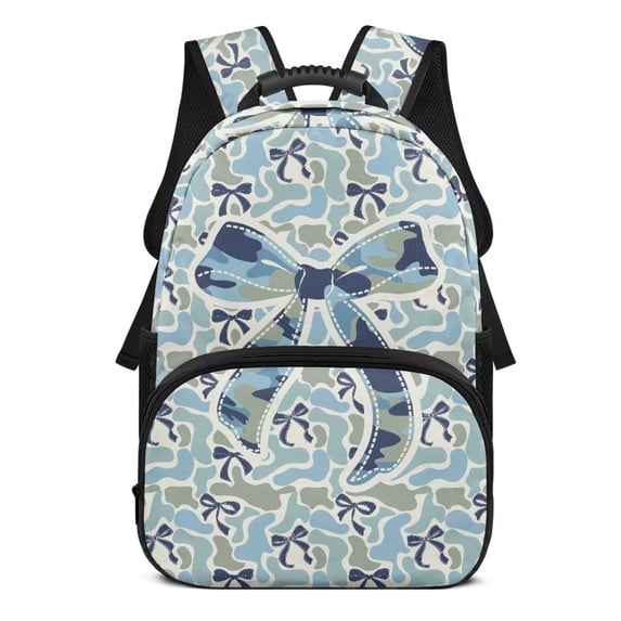 Pzuqiu Blue Camo Bow Kids Backpack 17 Inch Large Capacity School Backpacks with Adjustable Padded Straps Back to School Backpack Lightweight Breathable Schoolbag for Boys Girls Ages 6-18