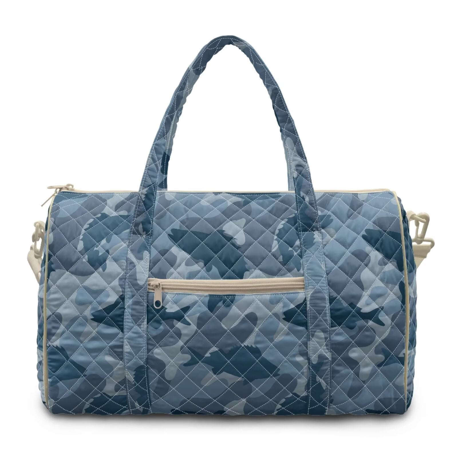 Pzuqiu Blue Camo Quilted Weekender Bag for Women Large Puffy Duffle Carry On Tote with Luggage Sleeve Lightweight Travel Overnight Gym Bag Minimalist Handbags for Airplane Trips