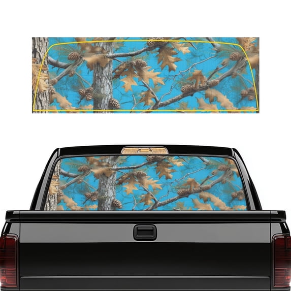 Pzuqiu Blue Camo Truck Rear Window Decal 66.9 x 22.4 Inch Car Rear Windshield Sunshade for Most Pickup Trucks, Vinyl Waterproof Perforated Car Window Stickers