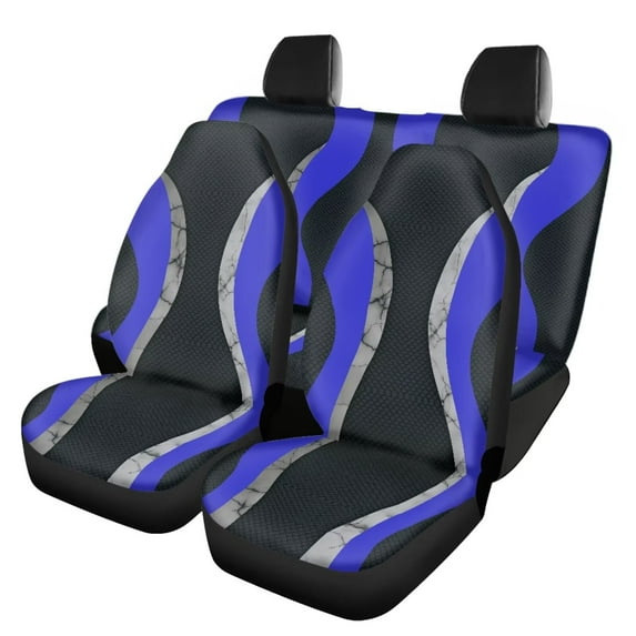 Pzuqiu Blue Car Seat Covers Full Set 4 Pcs Car Interior Decor Front & Rear Seat Covers Soft Breathable Seat Protector Universal Automotive Seat Cover Accessories