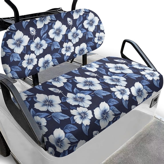 Pzuqiu Blue Floral 2-Piece Golf Cart Seat Covers Set - Breathable Washable Protective Cover for Most 2-Seater Golf Carts