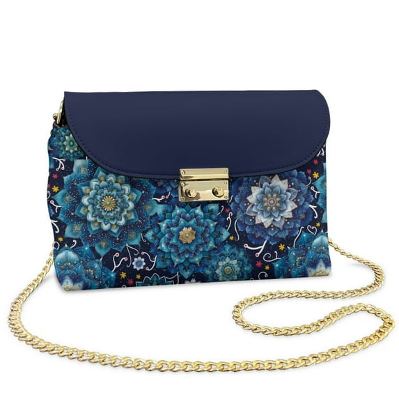 Pzuqiu Blue Mandala Women Leather Crossbody Bag Soft Lightness Small Crossbody Bags for Women with Chain Strap Exquisite Practical Fashion for Party and Special Occasions