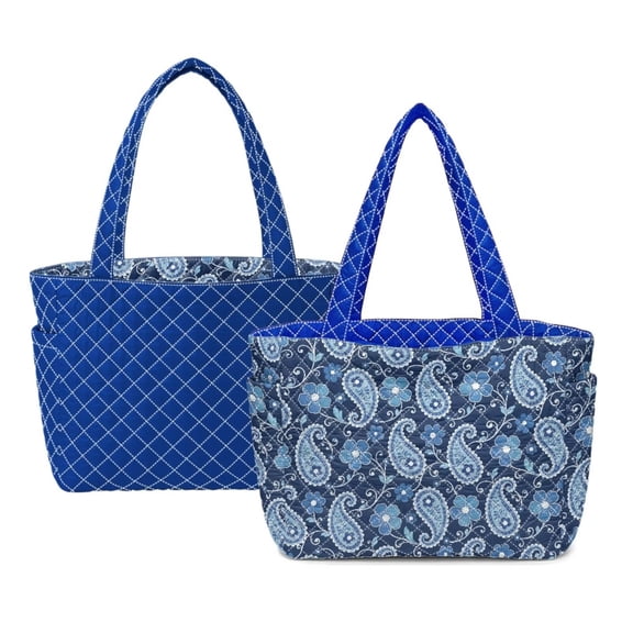 Pzuqiu Blue Paisley Large Capacity Quilted Tote Bags for Women, Lightweight Blue Puffer Shoulder Handbags Vintage Casual Shopping Work Travel Bag for College Everyday Use