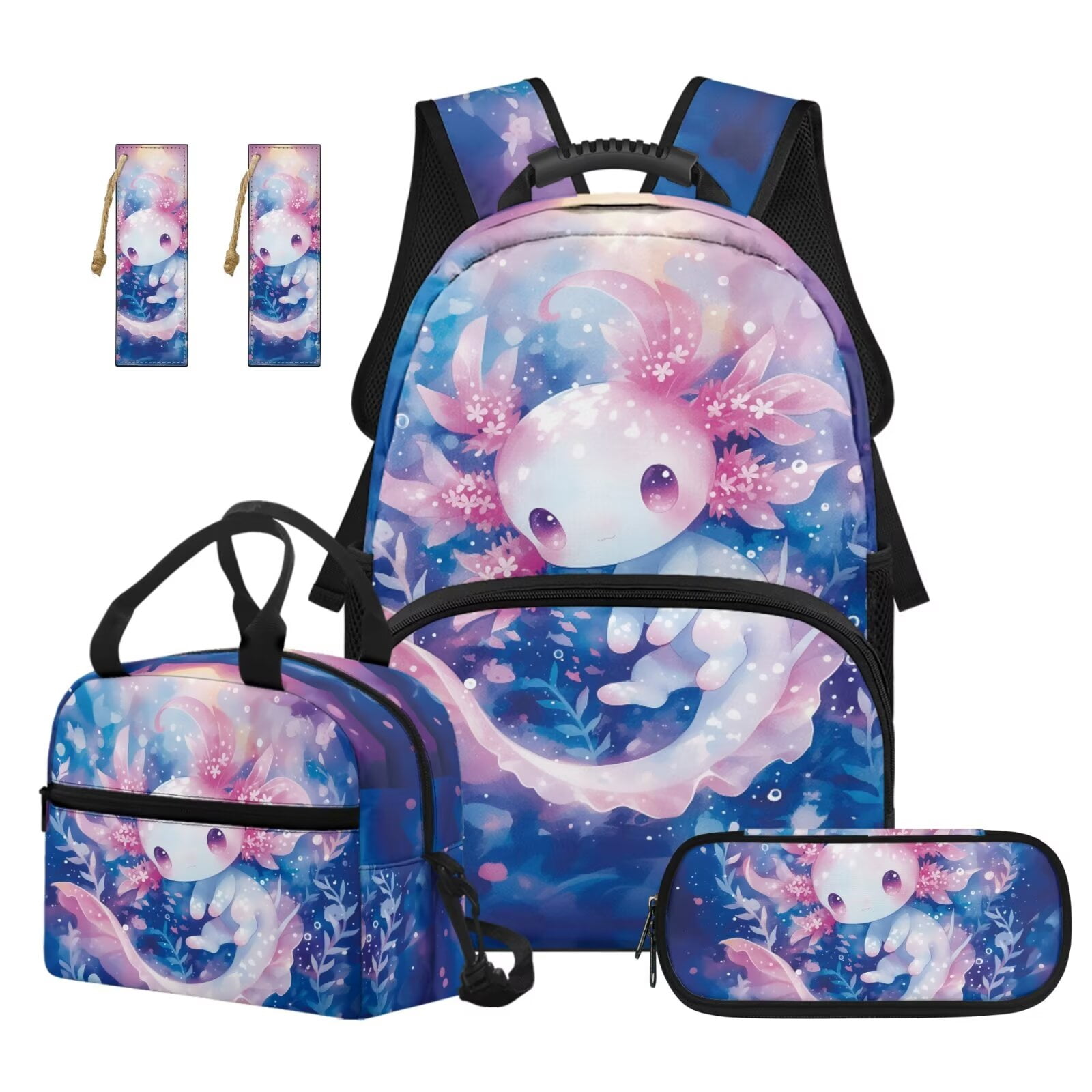 Pzuqiu Blue Tractor Backpack for Girls School Backpack Set for Kids 4 Piece Schoolbag with Lunch Box Pencil Case 17 Inch Boys Book Bags with Adjustable Shoulder Strap for Teens