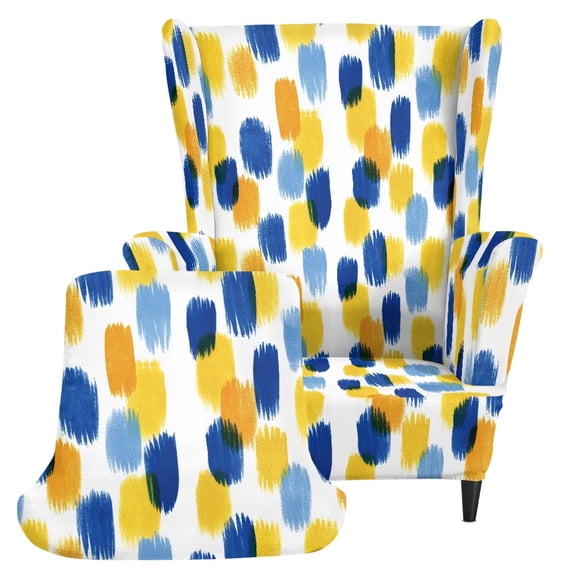 Pzuqiu Blue Yellow Dots Wing Chair Cover with Soft, 2 Piece Wingback Chair Slipcover with Breathable Stretch Wingback Chair Cover for Pet Kids