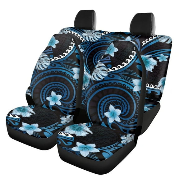 Pzuqiu Boho Flower Blue 4PCs Seat Covers Full Set Polyester Washable Seat Protector Easy to Install Automotive Vehicle Cushion Universal fit for Most Cars SUVs and Trucks, Blue