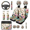 thumbnail image 1 of Pzuqiu Boho Flower Dragonfly 14 Pcs Interior Set Front Rear Seat Covers for Cars Steering Wheel Seat Belt Headrest Coasters Center Console Cushion Pad Key Chain Decorative Universal Fit Most Auto, 1 of 7