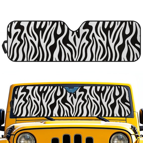 Pzuqiu Bolck UV Rays Off-Road Sun Shade for Off Road Off-road Interior, Heat Keep Car Cooler Easy Open Install Windshield Sun Shade, Zebra Stripe Pattern