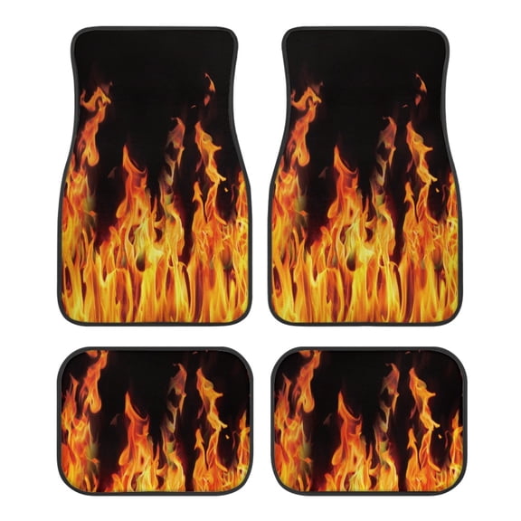 Pzuqiu Bold Full Set 4-Piece Car Floor Mats with Fire Flame Print - Durable Non-Slip All Weather Interior Protection