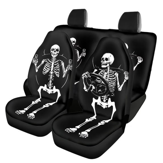 Pzuqiu Bone Skeleton Car Seat Covers Set Breathable Universal Full Surround Front Back Auto Seat Cover Easy to Install Front and Rear Split Bench Seat Covers for Cars for Most Cars Trucks