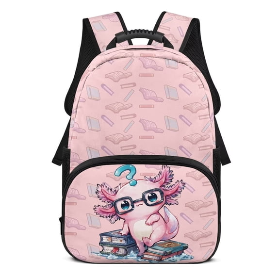 Pzuqiu Book Axolotl 17 Inch Custom Backpack with Name School Backpack for Kids Girls Shoulder Bookbags Personalized Schoolbag with Adjustable Shoulder Strap for Age 6-18
