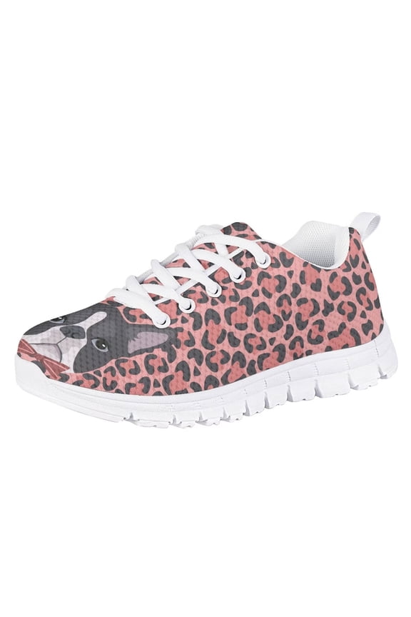 Boston Terrier Kids Tennis Shoes Girls Size 2 Leopard Print Sneakers for Boys Lace Up Breathable Running Athletic Shoes Comfortable School Shoes