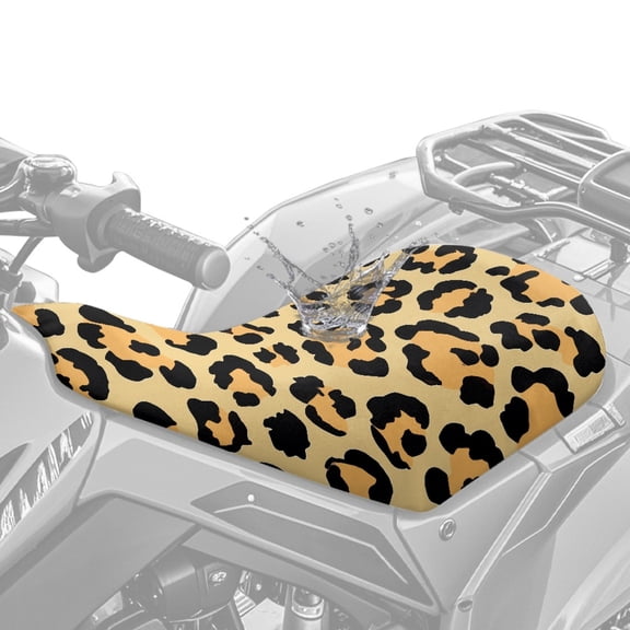 Pzuqiu Breathable ATV Seat Cover, 25.19 x 10 nch Dustproof Simple Installation ATV Seat Protector Polyester Fabric ATV Seat Cushion Protector, Leopard Print Pattern